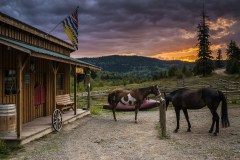 sunset horsback ride at Kayanara guest ranch, Eagle Creek, british columbia.
