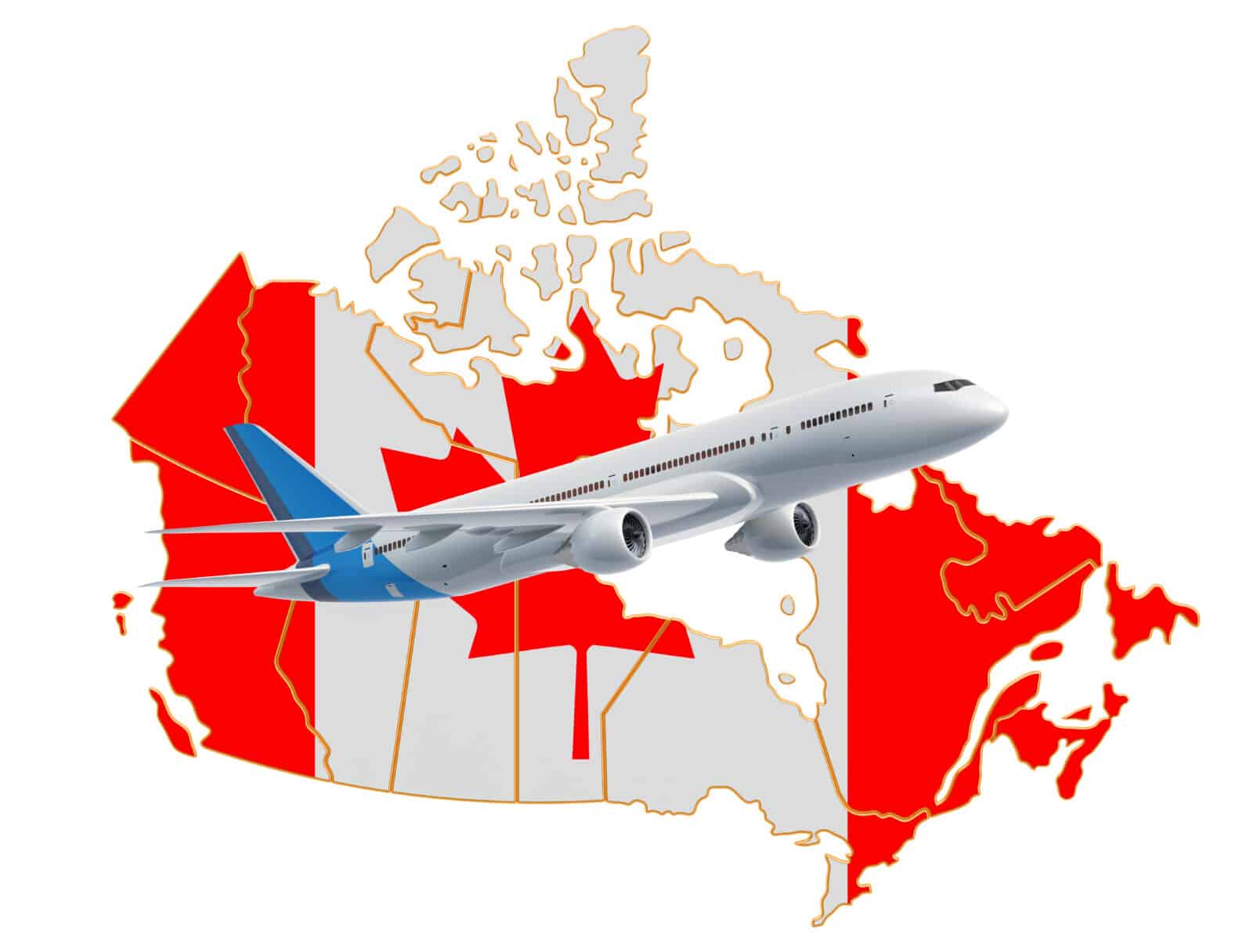 Allgemein-Landkarte Kanada mit Flagge und Flugzeug